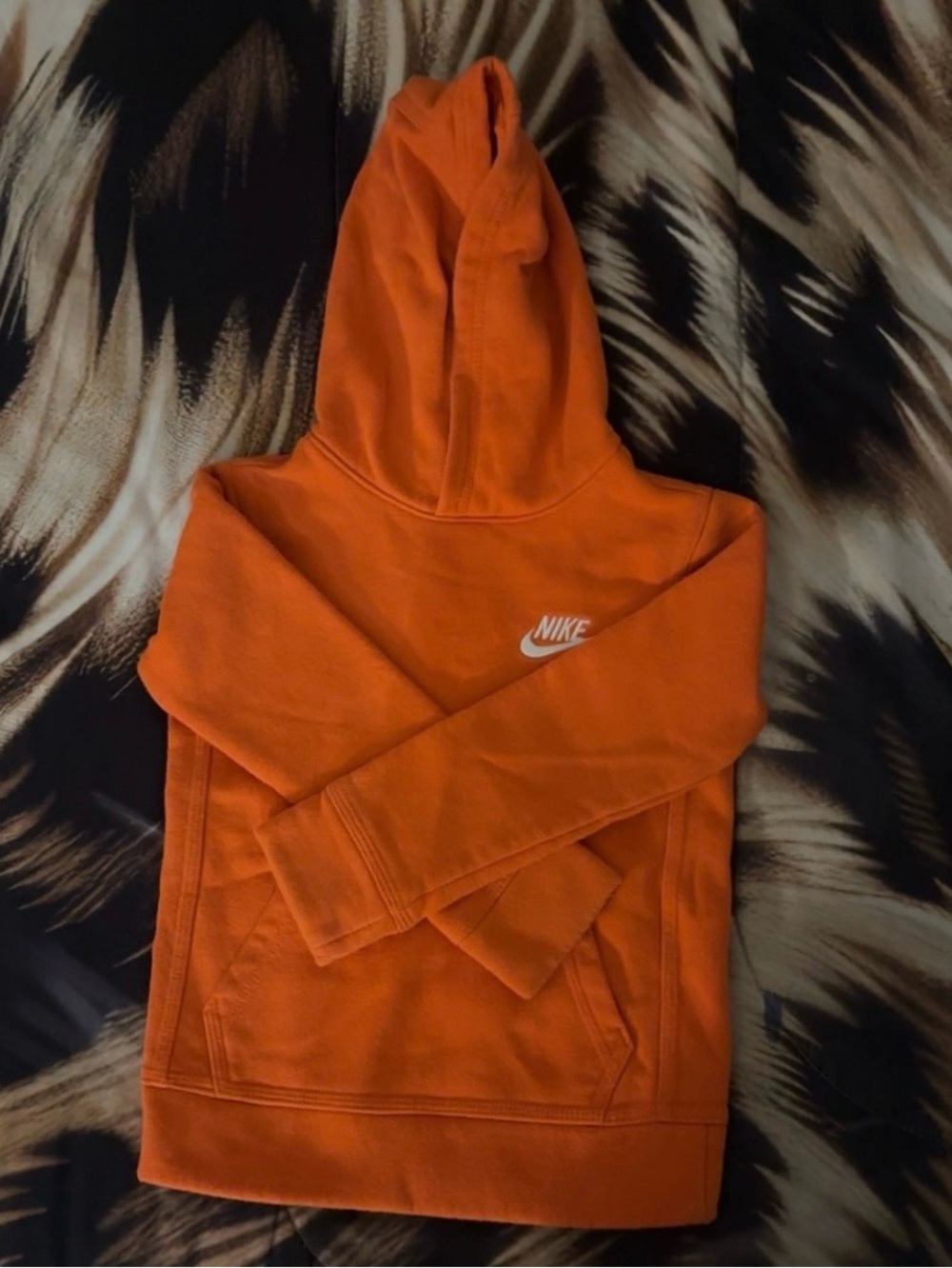 Nike Kids Orange Hooded Pullover with White Logo